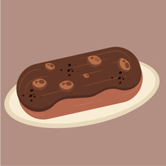Flat Design  Illustration with Chocolate Eclair 