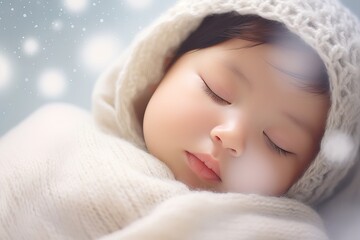 Fototapeta na wymiar cute baby sleeps with fur blanket