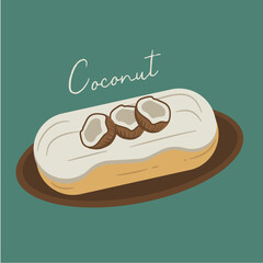 Flat Design  Illustration with Coconut  Eclair 