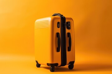 new modern yellow suitcase on yellow background.copy space