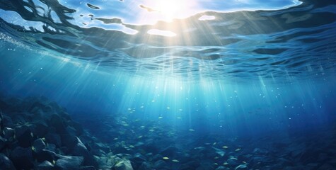 Fototapeta premium underwater background of sea with sunlight, blue clean water and pure water