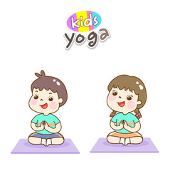 Obraz premium Cartoon cute kids yoga character.