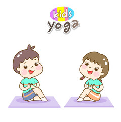 Naklejka premium Cartoon cute kids yoga character.