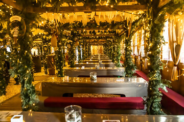 Interior from decorated Tent at Christmas Market