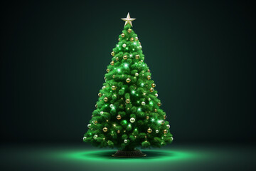 Beautiful Christmas tree green with green lighte 
Generative ai
