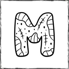 Halloween English Alphabet letter M Zombie sketch theme drawing for coloring