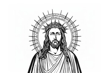 Jesus Christ with crown of thorns on white background, vector illustration