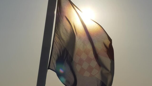 Sunlit Croatian Flag in Slow Motion