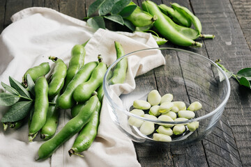 Bowl of green fava beans.