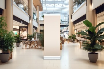Empty or blank roll banner for mockup in shopping center, for advertising, promo, display
