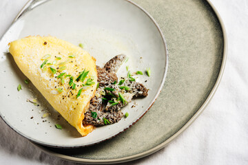 Omelette with morel mushrooms.
