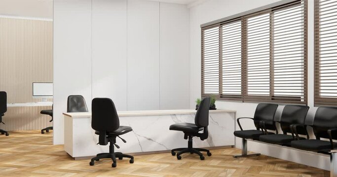 The interior Computer and office tools on desk room muji style interior design. 3D rendering