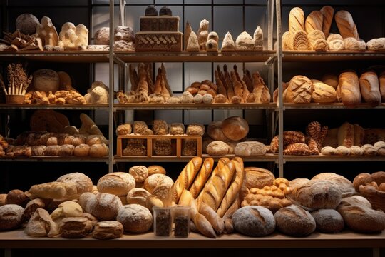 Bakery in store display,  many kinds of traditional  bakery or bread