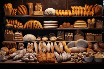 Bakery in store display,  many kinds of traditional  bakery or bread