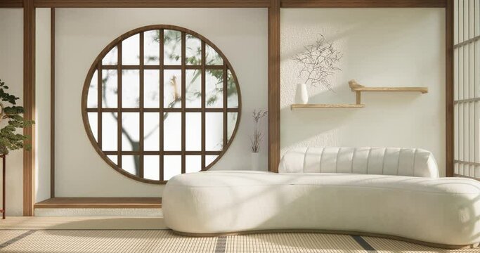white sofa on modern room interior japanese style and decoartion.3D rendering