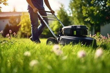 Grüner Teppichpflege: Der Rasenmäher in Aktion