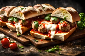 Fotobehang A meatball and mozzarella sub sandwich © Arqumaulakh50