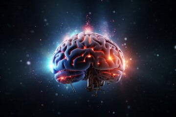 Artificial intelligence digital brain on a beautiful dark background.generative ai
 - obrazy, fototapety, plakaty