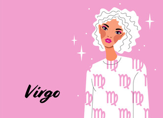 Virgo zodiac sign. Girl vector illustration. Astrology zodiac profile. Astrological sign as a beautiful woman. Future telling, horoscope, alchemy, spirituality, occultism, fashion