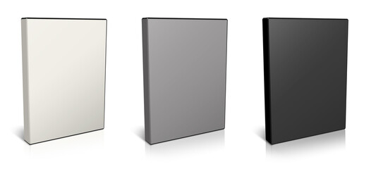DVD box blank template white, grey and black for presentation layouts and design. 3D rendering.