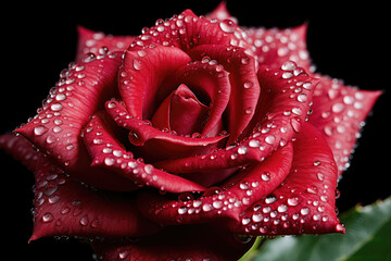 Close up of a red rose with water droplets. High quality photo