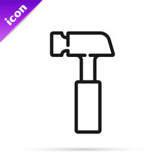 Black line Hammer icon isolated on white background. Tool for repair. Vector