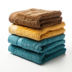 Colorful towels on a white background. clean Towels in stack. clean laundry concept. generative AI