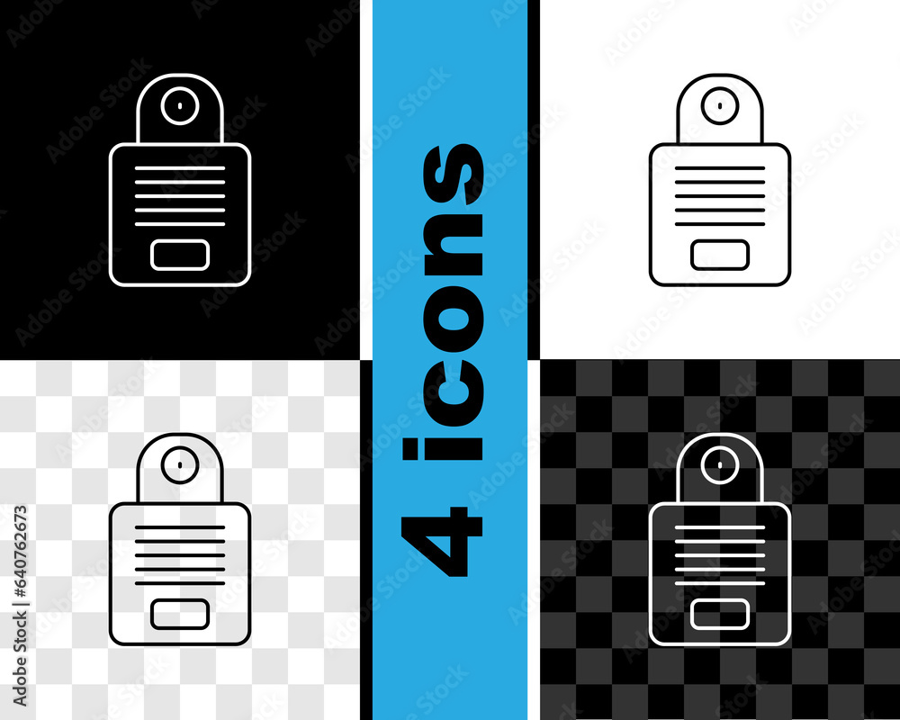 Poster set line intercom icon isolated on black and white, transparent background. vector