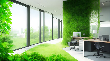 Modern office with green environment. Business building with ecology green in higher quality. 