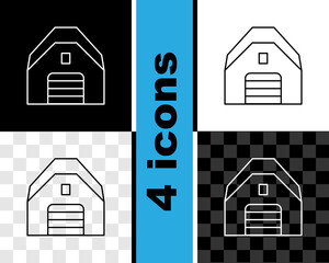 Set line Garage icon isolated on black and white, transparent background. Vector