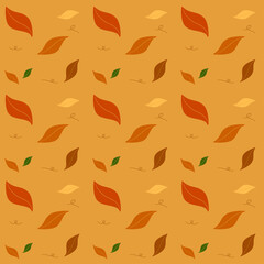 Seamless pattern of dry fallen leaf in autumn in orange background