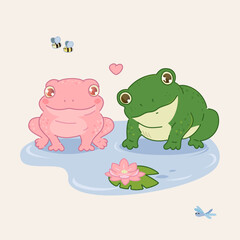 Cute kawaii frogs for web and print