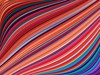 red orange turquoise striped curved pattern on a  black background
