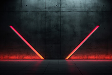 Dark empty scene neon light spotlights asphalt floor and loft studio room generative AI