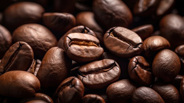 An image of a rich background of coffee beans, showing the complex texture and earthy tones of the beans.