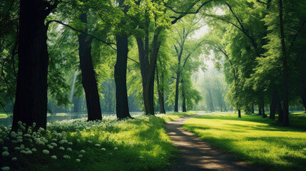 Fototapeta na wymiar Beautiful summer landscape with green foliage in the park