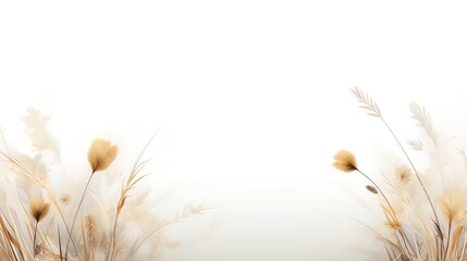 Grass in the sky, pale brown and golden grasses for natural, floral, abstract card. Minimalistic nature, plant for your text.