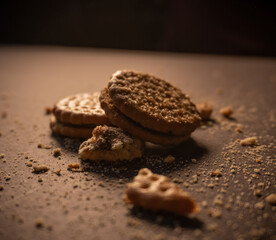 Cookies on a black background with fill light in a studio