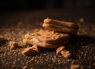 Cookies on a black background with fill light in a studio