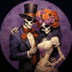 Sugar Skull Couple, Skeleton Couple, Day of The Dead Sugar Skull Decor, Dia De Los Muertos Wreath Sign, Skeleton Couple Wreath Attachment, Signs for Halloween Wreaths, Wreath Sign, Day of the Dead