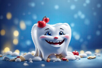 Dentist Dental Care character tooth on blue background