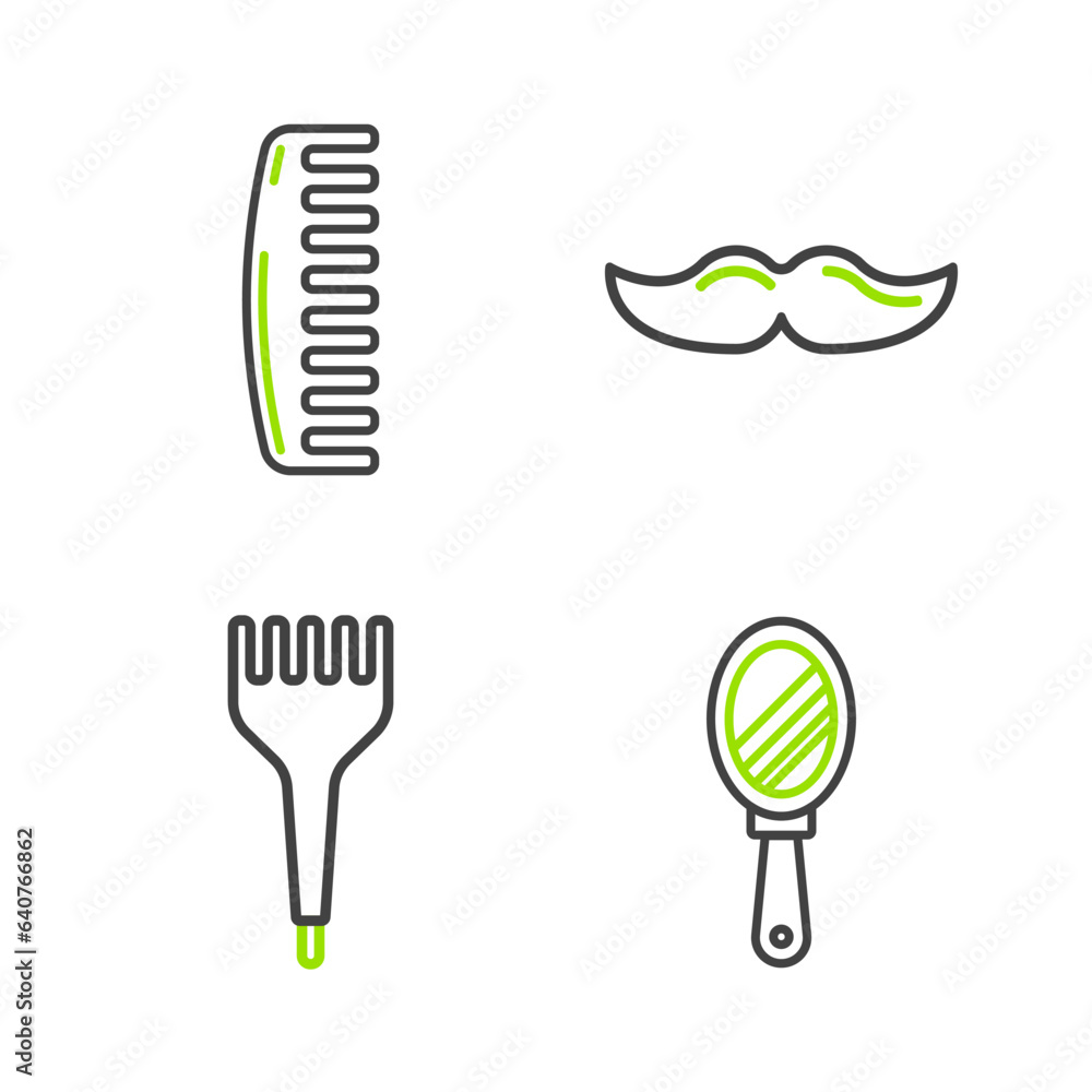 Wall mural set line hand mirror, hairbrush, mustache and icon. vector