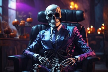Portrait of a skeleton wearing jacket with tie - obrazy, fototapety, plakaty