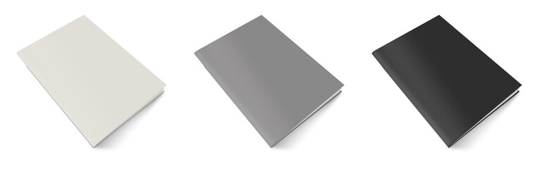 Three magazine blank template white, grey and black for presentation layouts and design.