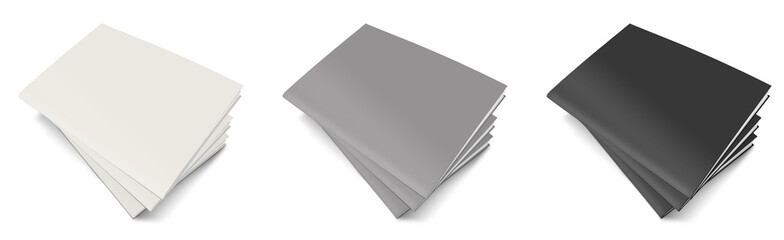 Three magazine blank template white, grey and black for presentation layouts and design.