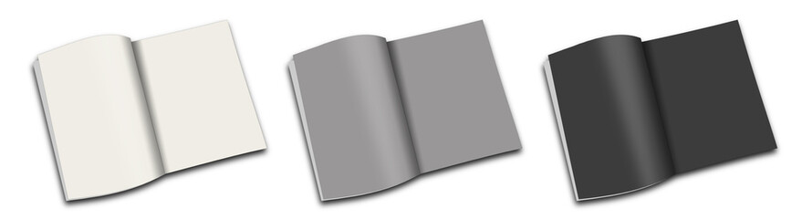 Three magazine blank template white, grey and black for presentation layouts and design.