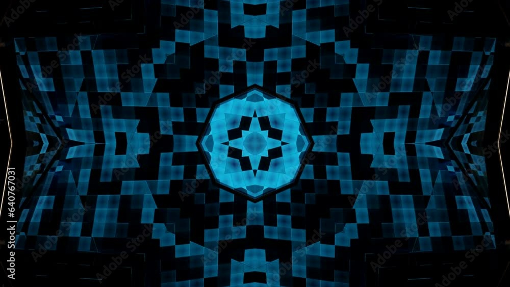 Poster geometric pattern with transforming shapes formed by small tiles. design. symmetrical changing figur