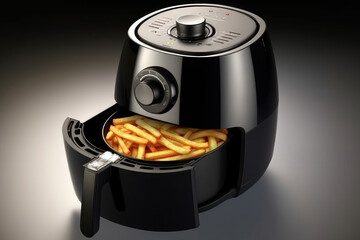 Air fryer oil free, black oil free fryer isolated on white background. Generative Ai
