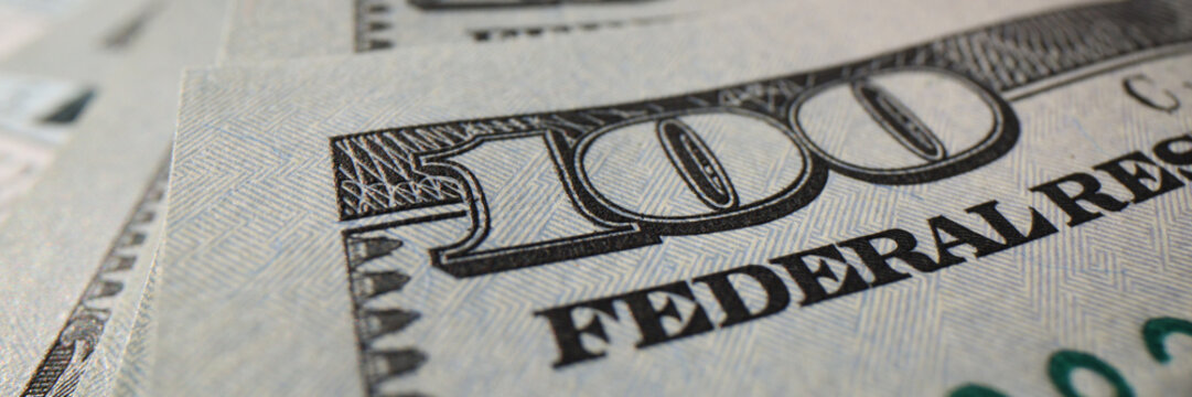 Close-up detail of money, watermarks of 100 dollar bill