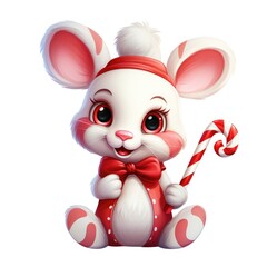 A cartoon bunny holding a candy cane. Digital image.